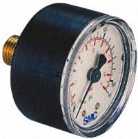 SMC 4K8-2.5, PSI & Bar Pressure Gauge, pressure range 0-30 PSI  & 0-2.5 Bar. R1/8 thread, 40mm OD.