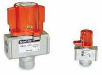 SMC VHS20-F02, Modular 3 port shut off valve. Port size IN G1/4 EXH G1/8, suitable for modular FRL 20 Series.   